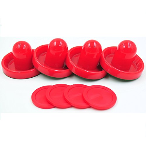Red Air Hockey Pushers And Red Air Hockey Pucks, Goal Handles Paddles Replacement Accessories For Game Tables (4 Striker, 4 Puck Packs) #TOP7