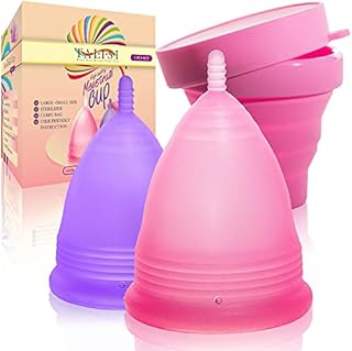 Talisi Menstrual Cups Set of 2 Reusable Soft Period Cups with Collapsible Silicone Sterilizer Case + Storage Bag Menstruation Feminine Copa for Teens, Beginners and Heavy Flow, 1 Small & 1 Large
