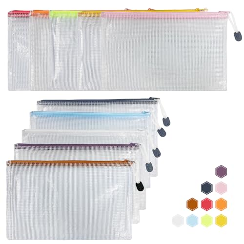 TotePrint PVC 10 pacotes de pastas de envelope, transparente à prova d'água com zíper para organiza