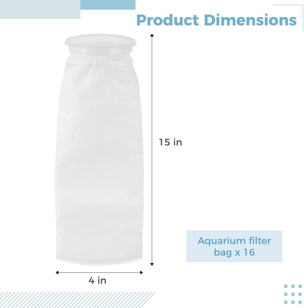 16 Pcs Ring Filter Bags for Aquariums, 4X15 in 200 Socks for Saltwater Freshwater Fish Tanks, Material