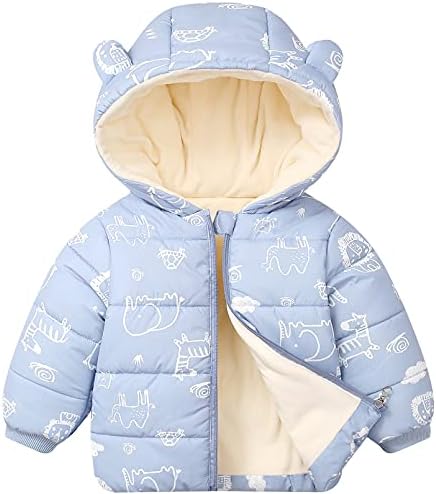 Happy Cherry Toddler Light Winter Cotton Jacket Baby Padded Down Coat with Bear Ear Hoodie Girls Soft Hooded Snow Jackets Fresh Cartoon Outwear Blue Animal 18-24 Months