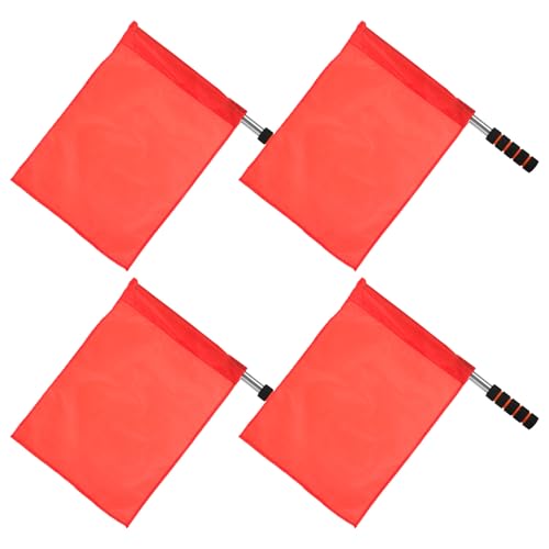 4PCS Track and Field Referee Flags, Red Hand Signal Flags with Stainless Steel Pole, 17.71 X 14.17 Inches, for Match Use