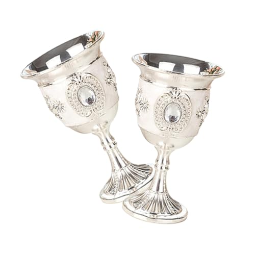 SHINEOFI Lot de 2 Calices à Vin Blanc en Alliage Argenté, Petits Format, Gravure de Fleur Décorative, Design Européen Rétro, pour Dégustation de Spiritueux et Fêtes Style Aléatoire