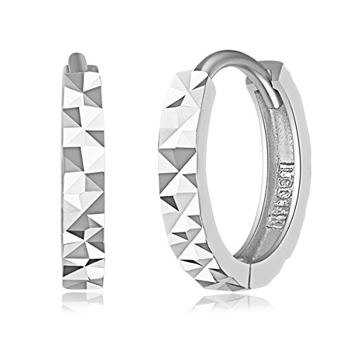 14k Yellow OR White Gold 2mm Thickness Multifaceted Huggie Earrings (11 x 11 mm)