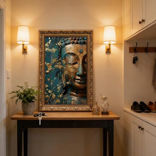 Tableau bouddha méditerranéen impression sur toile de lin 61x91