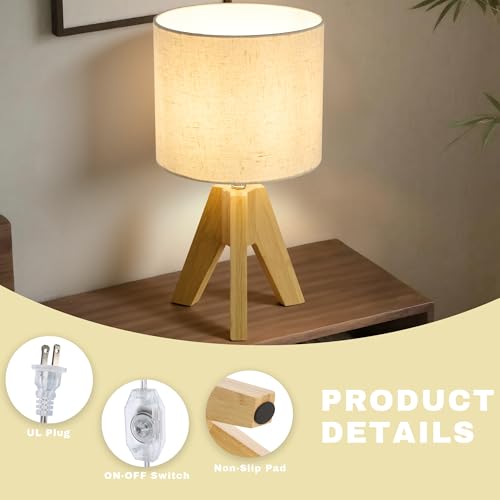 Image of Set of 2 Tripod Table Lamps,Stepless Dimmable Small Bedside Lamps with Beige Linen Shade, Boho Modern Nightstand Lamps for Bedroom Living Room Office,E26 Socket, Natural