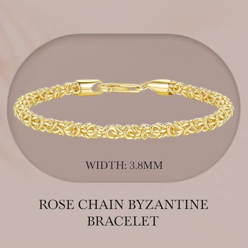 14K Gold Bracelets for Women & for Men Byzantine Link Chain Charm Bracelet for Womens & for Mens Non Tarnish Secure Lobster Clasp Jewelry 5 Sizes (6.5" 7" 7.5" 8" 9")2