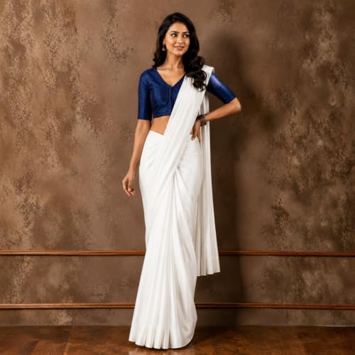 Image of Studio Shringaar Women Readymade Raw Silk V Neck Saree Half Sleeve Blouse