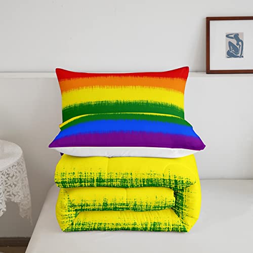 Image of Feelyou Rainbow Bedding Set Colorful Rainbow Comforter Set for Kids Boys Girls Multicolor Comforter Ultra Soft Quilt Set 1 Comforter Set with 1 Pillowcase Toddler Size