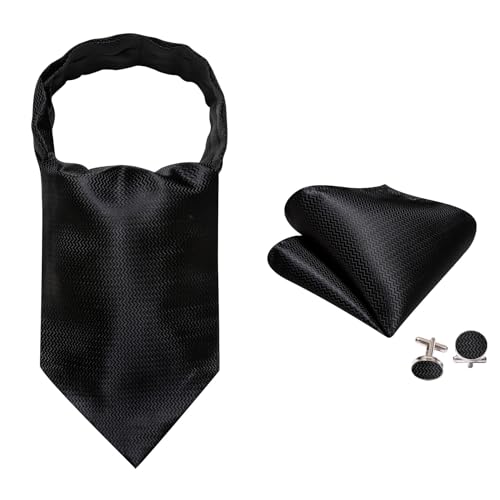 Image of Barry.Wang Ascot Ties Cravat Tie Men Paisley Plaid Scarf Self Tie Pocket Square Cufflinks Set Wedding Party