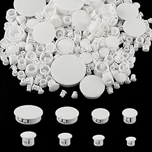Plastic Hole Plugs, 5/6/8/10/13/16/25/38 mm Flush Hole Plugs, Locking Furniture Cover Caps for Drill Holes, Plate Hole Plugs for Cabinets, Machines, Furniture (280 Pieces, White)