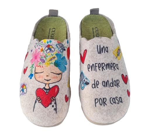 Rodevil Zapatillas fieltro estar por casa para mujer. Enfermera. Perfectas para regalar (Beige, Sistema tallas calzado EU, Adulto, Números, mediano, 39)