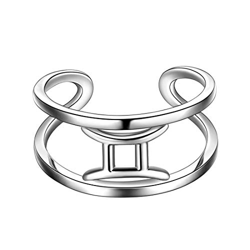beautlace Gemini Adjustable Ring Constellation Astrology Silver Plated Opening Statement Horoscope Zodiac Ring for Women Men Teen Girls Jewelry Gift KR0002G-W