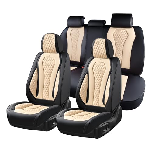 Image of Coverado Car Seat Covers, Leather Seat Covers Full Set, Beige Seat Covers, Car Seat Cushion, Driver Car Seat Covers, Waterproof Car Seat Protector Fit for Most Cars