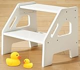 Harwaya White Wood Toddler Step Stool for Bathroom Sink, 2 Step Kids Stool for Toilet Potty Training, Baby Child Stepping Stool with Handles for Toddlers Nursery Kitchen Counter (White)