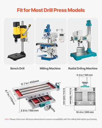 Image of VEVOR Milling Working Table 17.7 X 6.7 Inch, Compound Milling Machine Work Table 2 Axis 4 Ways Move, Multifunction Milling Working Table Heavy-duty Structure,for Milling and Drilling Machine