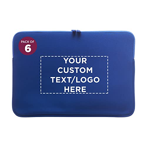 6 Santana Neoprene Laptop Sleeves Set - Customizable Text, Logo - Zipper Closure, Lightweight, Durable, Party Favor - Blue