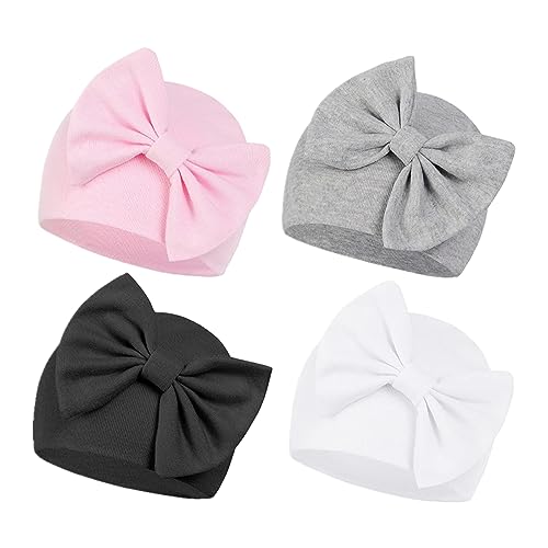 Image of Century Star Newborn Baby Girl Bow Hats Headbands and Baby Mittens Set Infant Beanie Caps for Halloween and Christmas