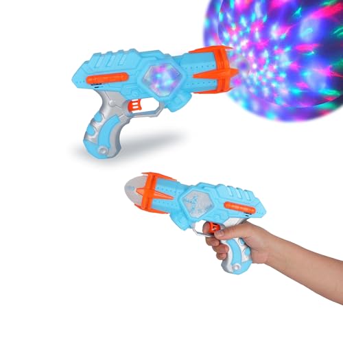 2 Pcs Exciting Light Up Toy Space Gun With Sound Effect For Kids 3+ Flashing Light Space Gun With LED Projecting Spinning Lights Blaster Toy Gun Party Favor Halloween Birthday Xmas Gift For Girls Boys