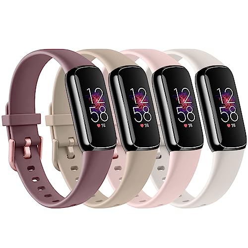 Image of 4 PACK Sport Bands Compatible with Fitbit Luxe Bands for Women Men, Soft Silicone Replacement Sport Straps Wristbands for Fitbit Luxe Fitness and Wellness Tracker