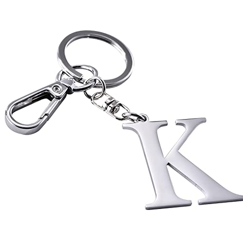 Hongeely Initial Letter Key chain Silver for Men Women Bright 304 Stainless Steel Alphabet Keychain Ring for Girls Boys (Silver letter K)