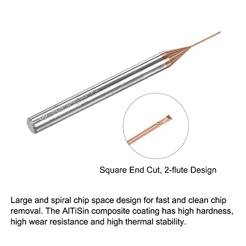 Image of uxcell Square Nose End Mill, 0.5mm Solid Carbide AlTiSin Coated Long Reach CNC Router Bits 2 Flutes Milling Cutter with Extended Neck, 8mm Cutting Length 4mm Shank