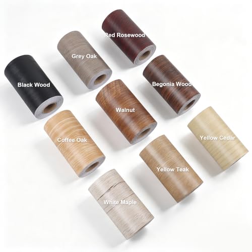 Image of JUNART Wood Grain Repair Tape(10cmx1000cm), Self-Adhesive Waterproof Realistic Textured Repair Duct Tape for Tables, Baseboards, Doors, Windows, and Floors with Plastic Scraper(Black Wood)
