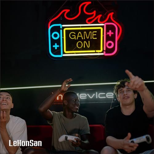 Image of Game On Neon Sign for Wall Decor, Game Console Dimmable LED Neon Light Sign for Switch Room Children's Bedroom Gaming Room Decor Wall Art Birthday Gift Men Cave, USB Powered.