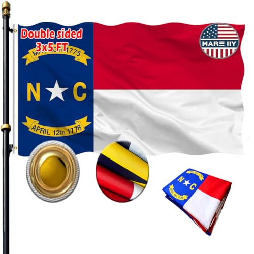 VOLTA Double Sided North Carolina State Flag 3x5ft Outdoor Heavy Duty 3-Ply Durable Polyester North Carolina State Flag with Canvas Header/Brass Grommets for Indoor and Outdoor Decoration