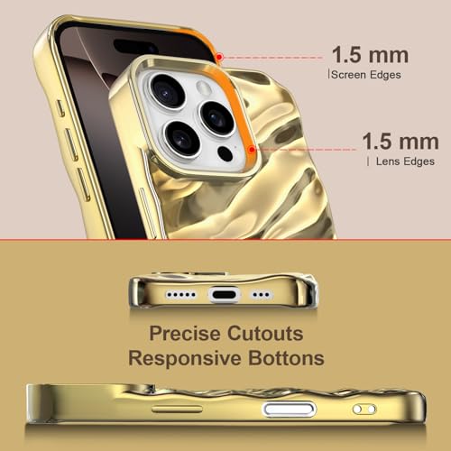Étui iPhone 16 Pro Max silicone or idée cadeau idéal style vague fille