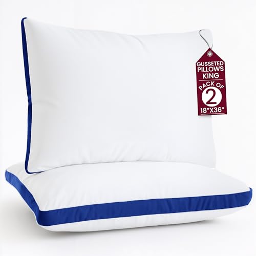 LUX Décor Bed Pillows for Sleeping - King Size Pillows Set of 2 - Hotel Quality Gusseted Down Alternative Pillows for Back, Stomach or Side Sleepers (Blue, 18x36)