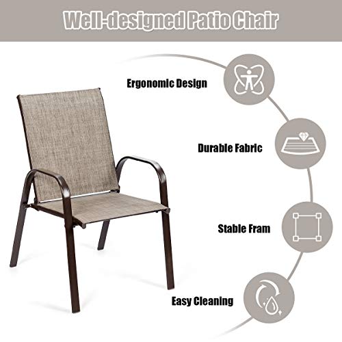 Image of Giantex 2 Piece Patio Chairs, Outdoor Camping Chairs with Breathable Fabric, Set of 2 Garden Chairs with Armrest High Backrest for Garden Patio Pool Beach Yard Space Saving (1, Grey)