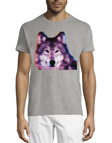 T-shirt loup 3D homme gris en pur coton à col rond respirant