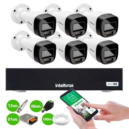 Kit 6 Câmeras Intelbras Vhd 1220 B G7 Full Color Bullet Full Hd 1080p Multi Hd Ir 20m + Dvr Intelbra