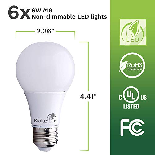 Bioluz Led 40 Watt Led Light Bulbs 2700K Warm White 6 Watts = 40W Non-Dimmable A19 Led Light Bulbs 6 Pack #TOP4