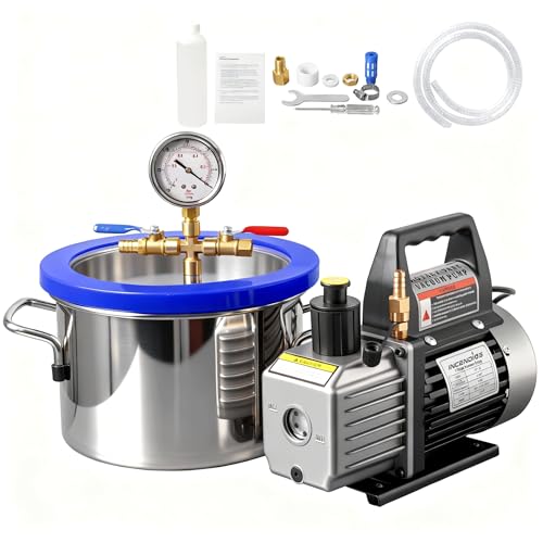 5.7 L Vacuum Chamber with 3 CFM Single Stage Vacuum Pump and Oil,Acrylic Crystal Lid Vacuum Chamber Kit, Vacuum Chamber for Degassing Silicone Resin, Not for Stabilizing Wood
