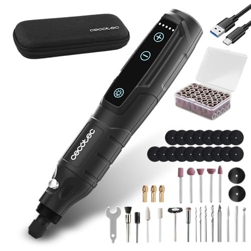 Cecotec Multiherramienta Rotativa con Batería de 3,7V Multihand One Detail, Velocidad Ajustable en 5 Niveles (5000-18000 rpm), Lud LED Integrada, Incluye Estuche y 74 Accesorios de Corte, Lijado y Más