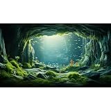 Underwater Aquarium Background Undersea Cave Large Rocks Fish Tank Background Aquatic Plant Lush Green Moss Terrarium Backgrounds Ocean Seabed Caves Landscape Reptile Tank Backgrounds 24x12in