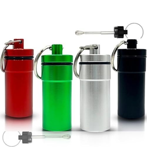 Diversion Safe, Portable Medication Organizer case with spoon (4 Pack), Aluminum Pocket Holder Keychain for Travel, Waterproof Metal Container Bottle for Purse, Men and Women, Backpack Spice
