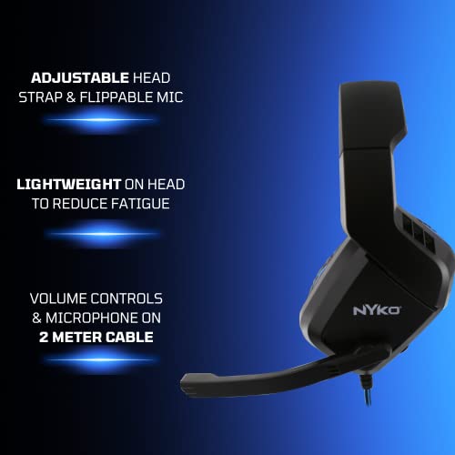 Image of Nyko NP4-4500 Wired Headset for PlayStation 4 - Lightweight Headphones w /Adjustable Microphone - Compatible w / PS5, PS4, Xbox One, Xbox X /S, and Nintendo Switch - PS4 Accessories (Black /Blue)