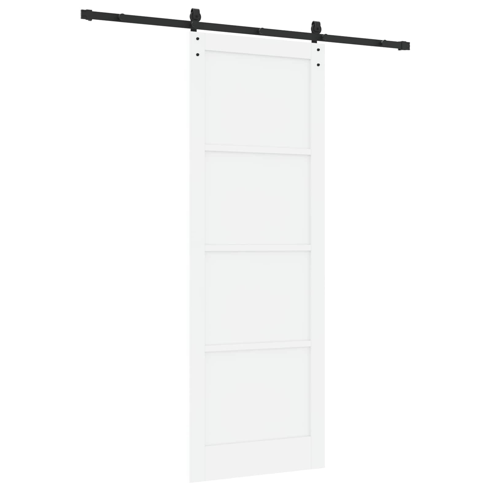 Puerta corredera de madera de pino maciza, 83 x 232 cm, con riel de acero pulverizado y mecanismo deslizante silencioso, ahorra espacio, ideal para interiores y renovación