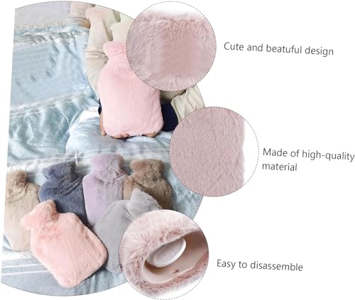 Image of Econa Hot Water Bag with Plush Fur Cover for Pain Relief, Leakproof Rubber Heating Bottle for Period Cramps, Back Pain & Muscle Therapy, Hot & Cold Compress Bag (1000 ML - Hallo - Pink)