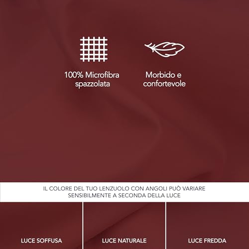 Dreamzie Lenzuolo Con Angoli Matrimoniale 160X200 Cm - Altezza Materasso Fino A 33 Cm- 100% Microfibra - Borgogna - Certificato Oeko Tex, Lenzuola Letto Con Angoli Ed Elastico - 4