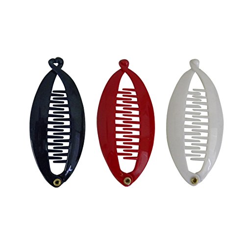SET OF THREE 3.5 Inch Mini Banana Clip Hair Clincher for Women and Girls- Navy Red White