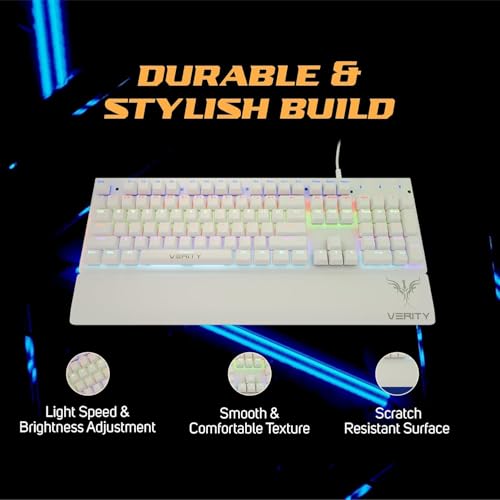 Image of VERITY Eclipse RGB Mechanical Gaming Keyboard with Ergonomic Comfortable Design, Responsive Mechanical Keys & RGB Backlit Lighting for Office, PC, Laptop and Mac Gaming and Daily Use (White)