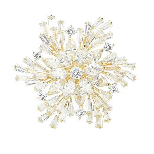 Image of Women's Cubic Zircon Snowflake Brooch Pins Elegant Clear Crystal Ice Flower Lapel Pin Breastpin