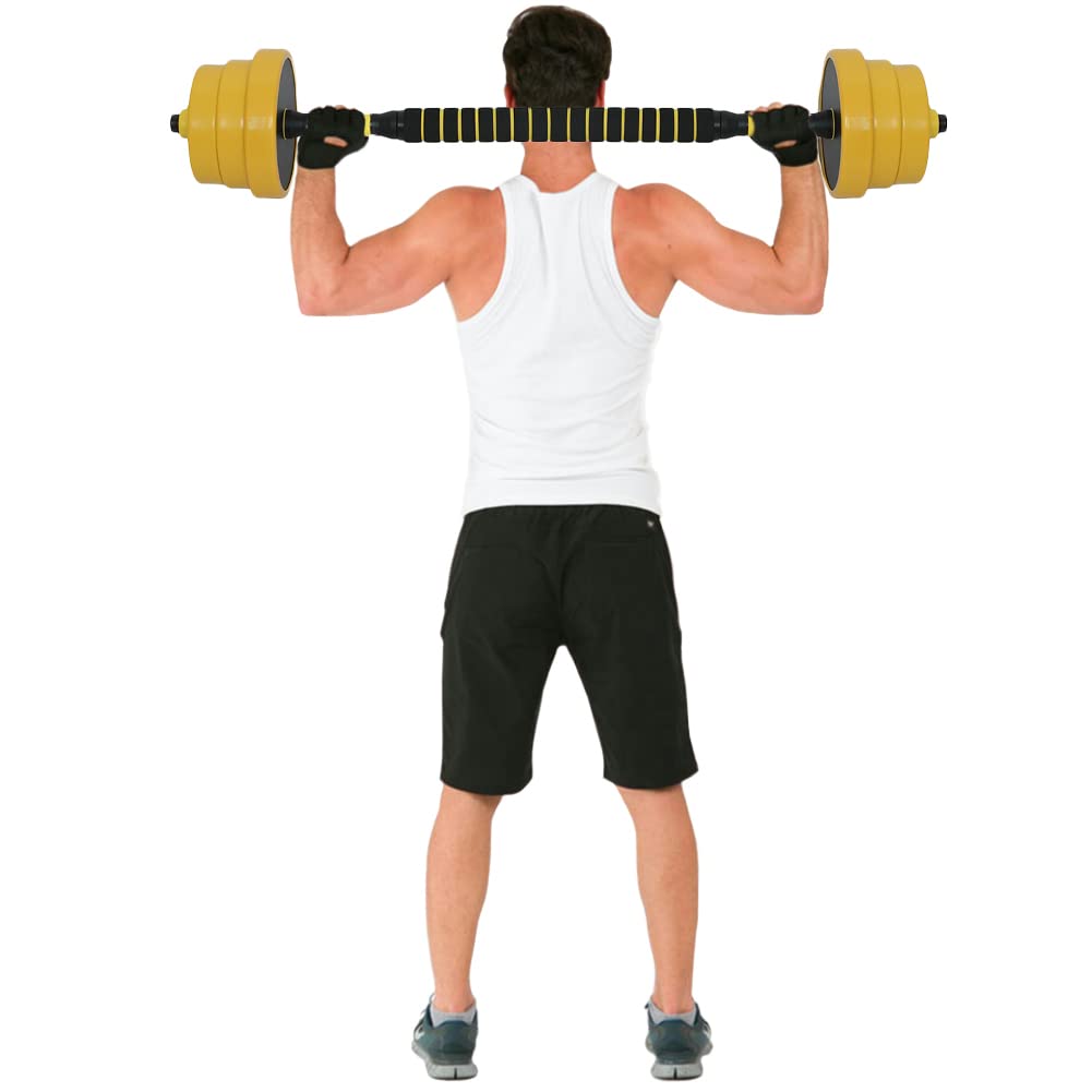 BAKAJI Set 2 in 1 Manubri Regolabili con Barra Bilanciere di collegamento, Rivestimento Gomma Piuma Antiruggine Antiscivolo, Palestra, Fitness, con Pesi