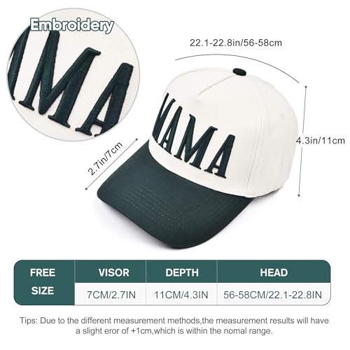 Image of Women's Mama Trucker Hat Trendy, Embroidered Adjustable Mom Baseball Cap, Two-Tone Ponytail Hat for Outfits