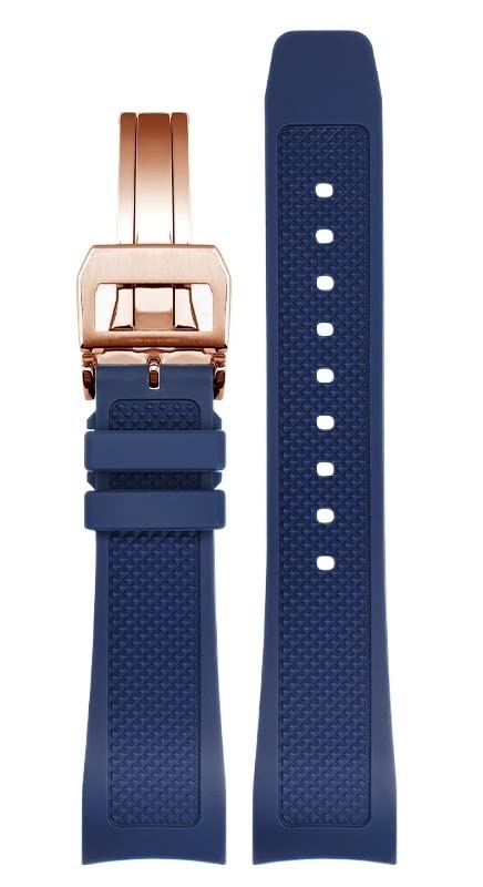 Bracelet montre caoutchouc 22mm pour Iwc IW390502 avec fermoir pliant bleu rose