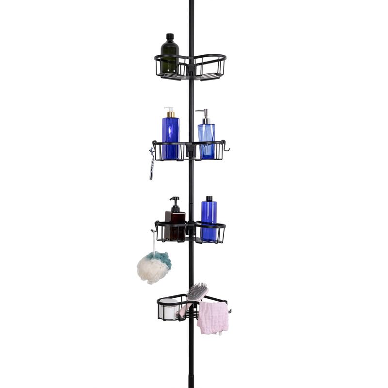 4 Adjustable Shelves Rustproof Corner Shower Caddy Flat Shelf Matt Black